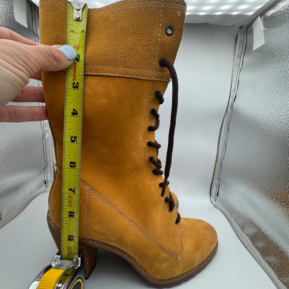 Timberland Glancy Lace Up Mid Calf Boots Combat Grunge Womens 9 Nubuck Leather - Picture 6 of 13